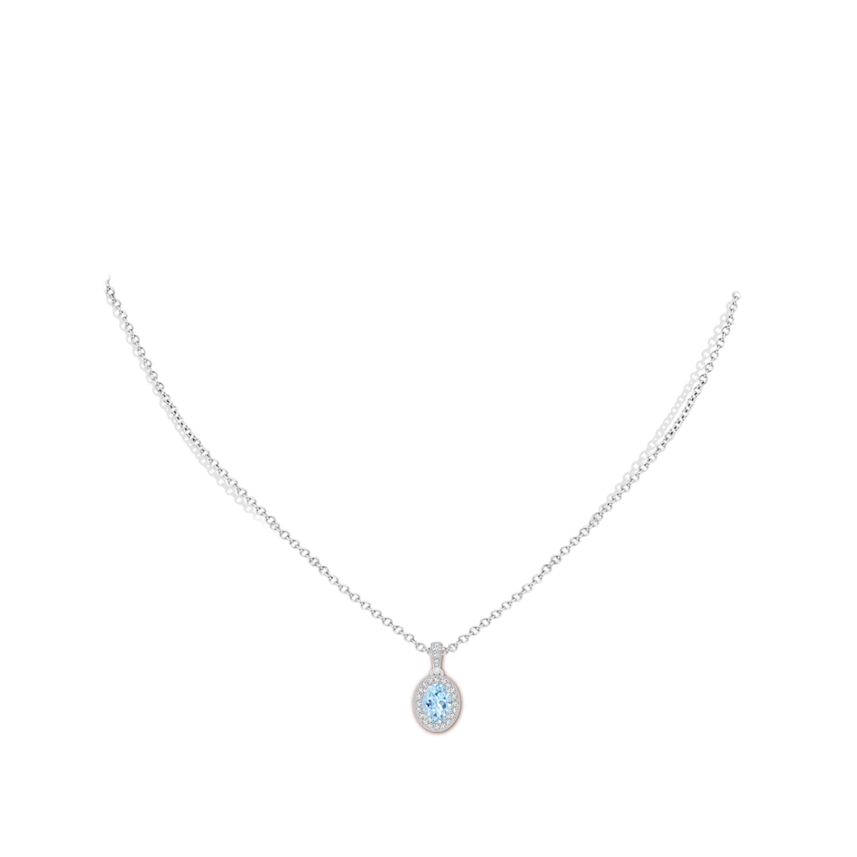 7x5mm AAA Vintage Style Oval Aquamarine Pendant with Diamond Halo in White Gold pen