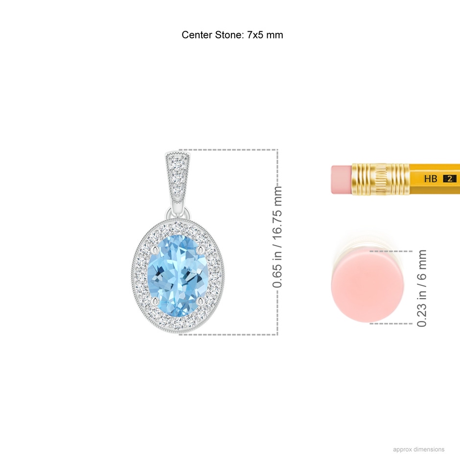 7x5mm AAAA Vintage Style Oval Aquamarine Pendant with Diamond Halo in White Gold ruler