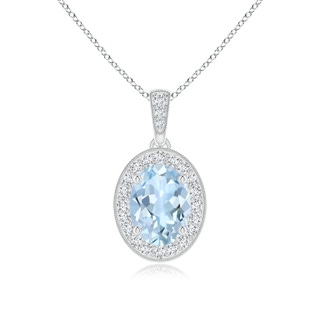 8x6mm AA Vintage Style Oval Aquamarine Pendant with Diamond Halo in White Gold