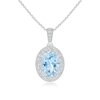 8x6mm AAA Vintage Style Oval Aquamarine Pendant with Diamond Halo in White Gold