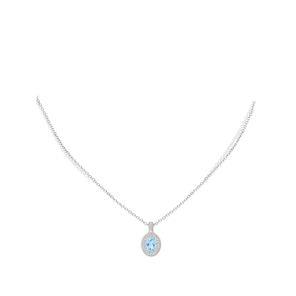 8x6mm AAA Vintage Style Oval Aquamarine Pendant with Diamond Halo in White Gold pen
