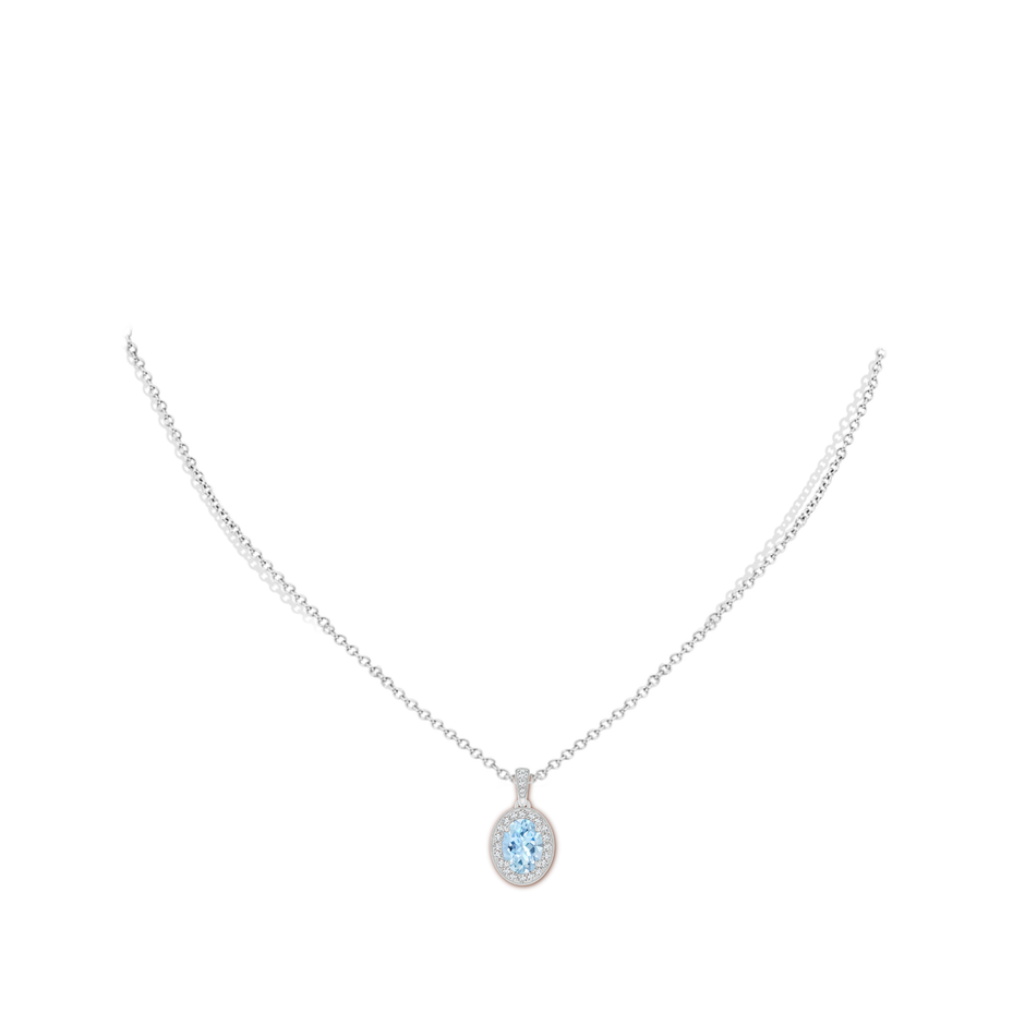 8x6mm AAA Vintage Style Oval Aquamarine Pendant with Diamond Halo in White Gold pen