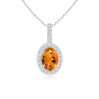 7x5mm AAA Vintage Style Oval Citrine Pendant with Diamond Halo in White Gold