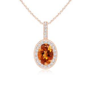 7x5mm AAAA Vintage Style Oval Citrine Pendant with Diamond Halo in Rose Gold