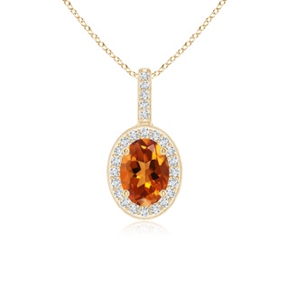 7x5mm AAAA Vintage Style Oval Citrine Pendant with Diamond Halo in Yellow Gold