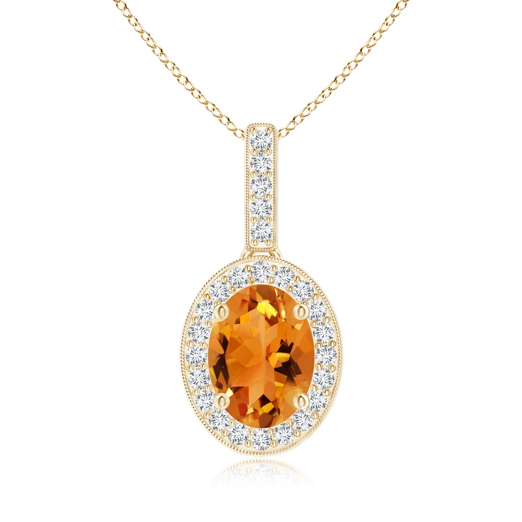 8x6mm AAA Vintage Style Oval Citrine Pendant with Diamond Halo in Yellow Gold 