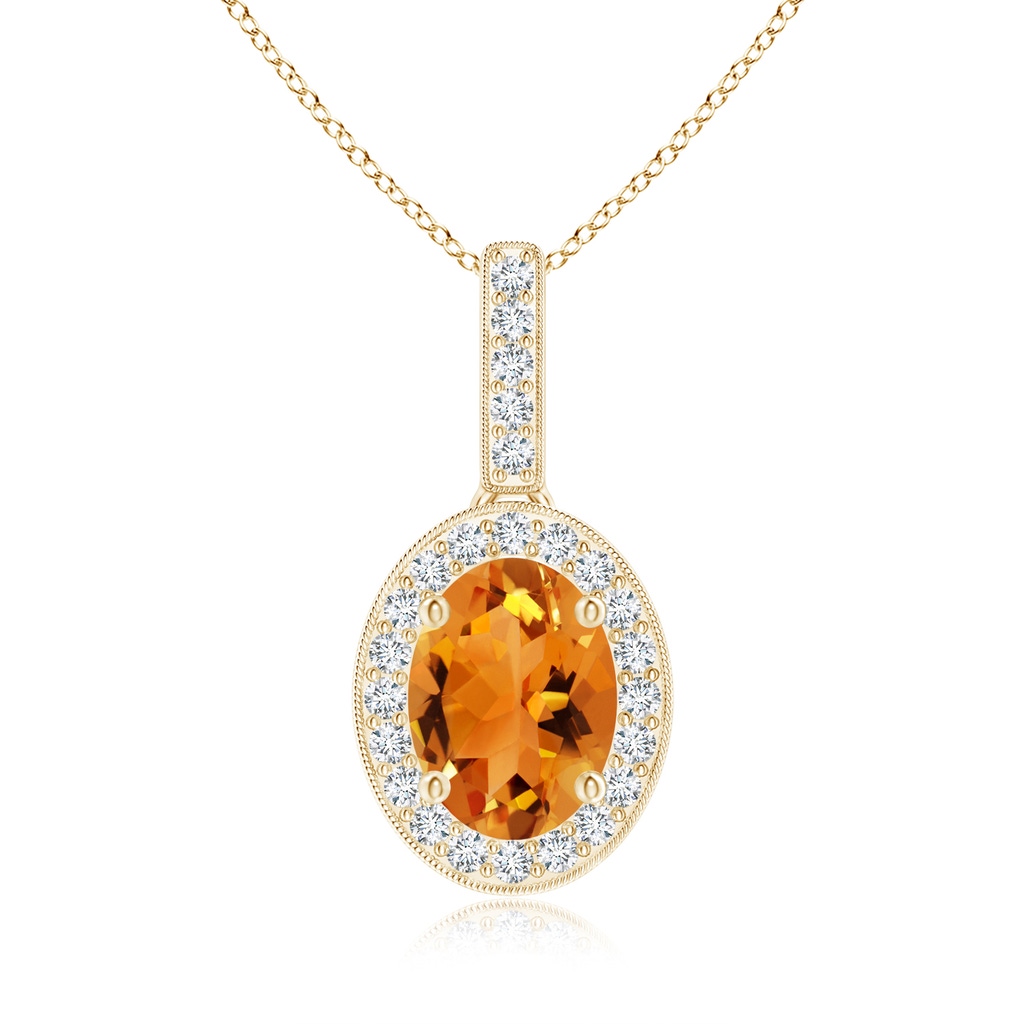 8x6mm AAA Vintage Style Oval Citrine Pendant with Diamond Halo in Yellow Gold