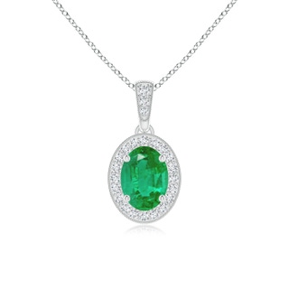 7x5mm AA Vintage Style Oval Emerald Pendant with Diamond Halo in P950 Platinum