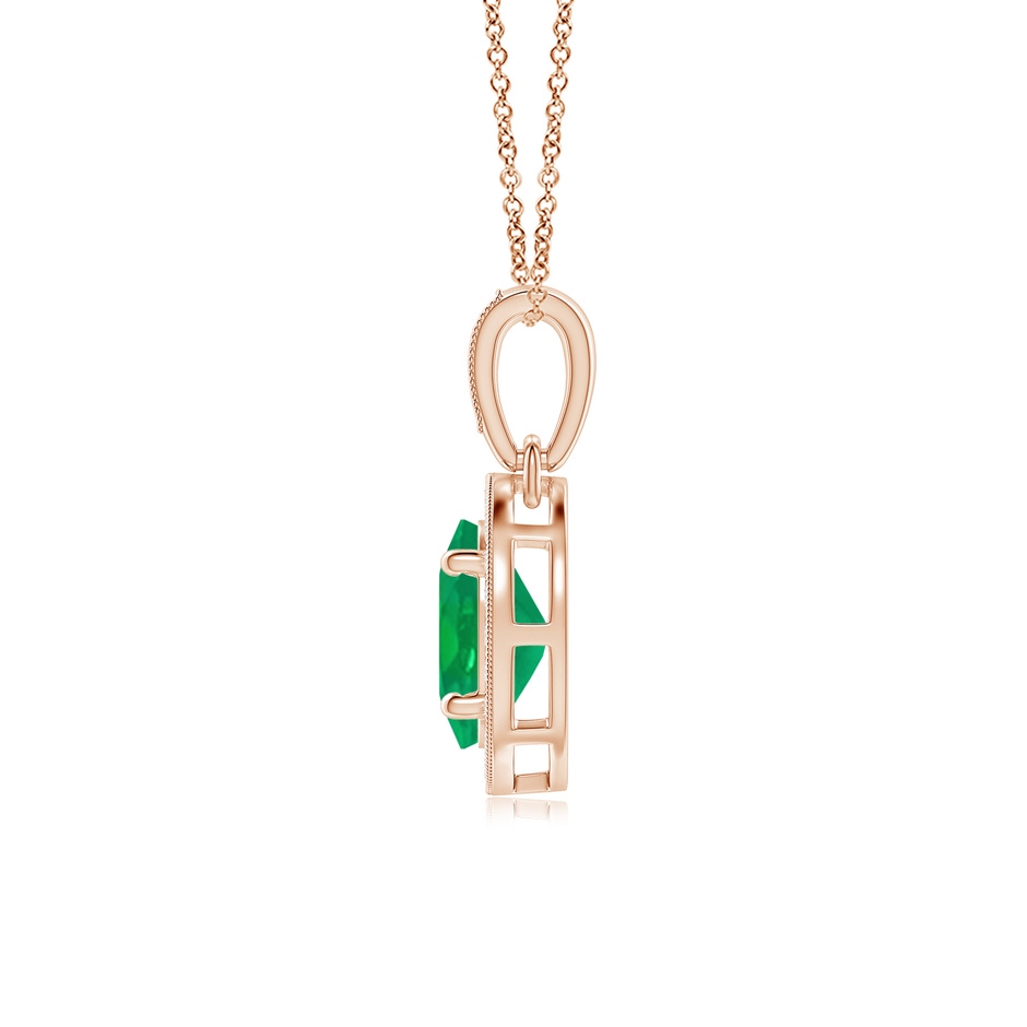 7x5mm AA Vintage Style Oval Emerald Pendant with Diamond Halo in Rose Gold side 199