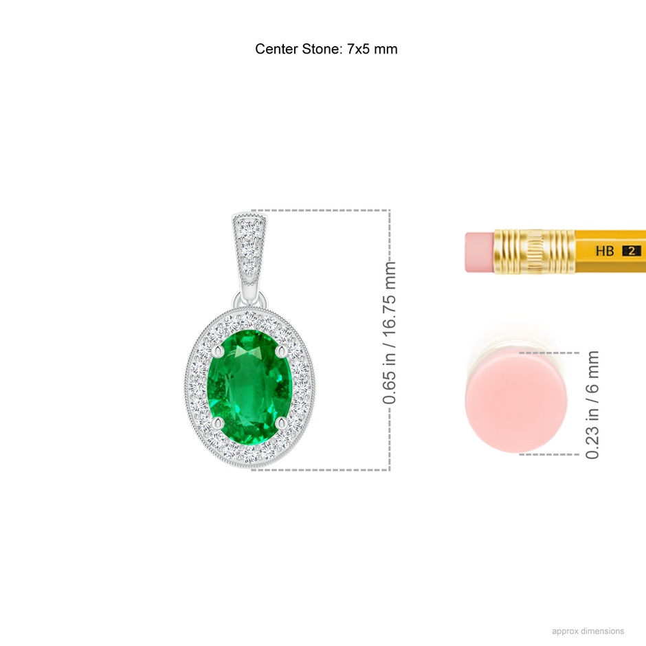 7x5mm AAA Vintage Style Oval Emerald Pendant with Diamond Halo in White Gold Product Image