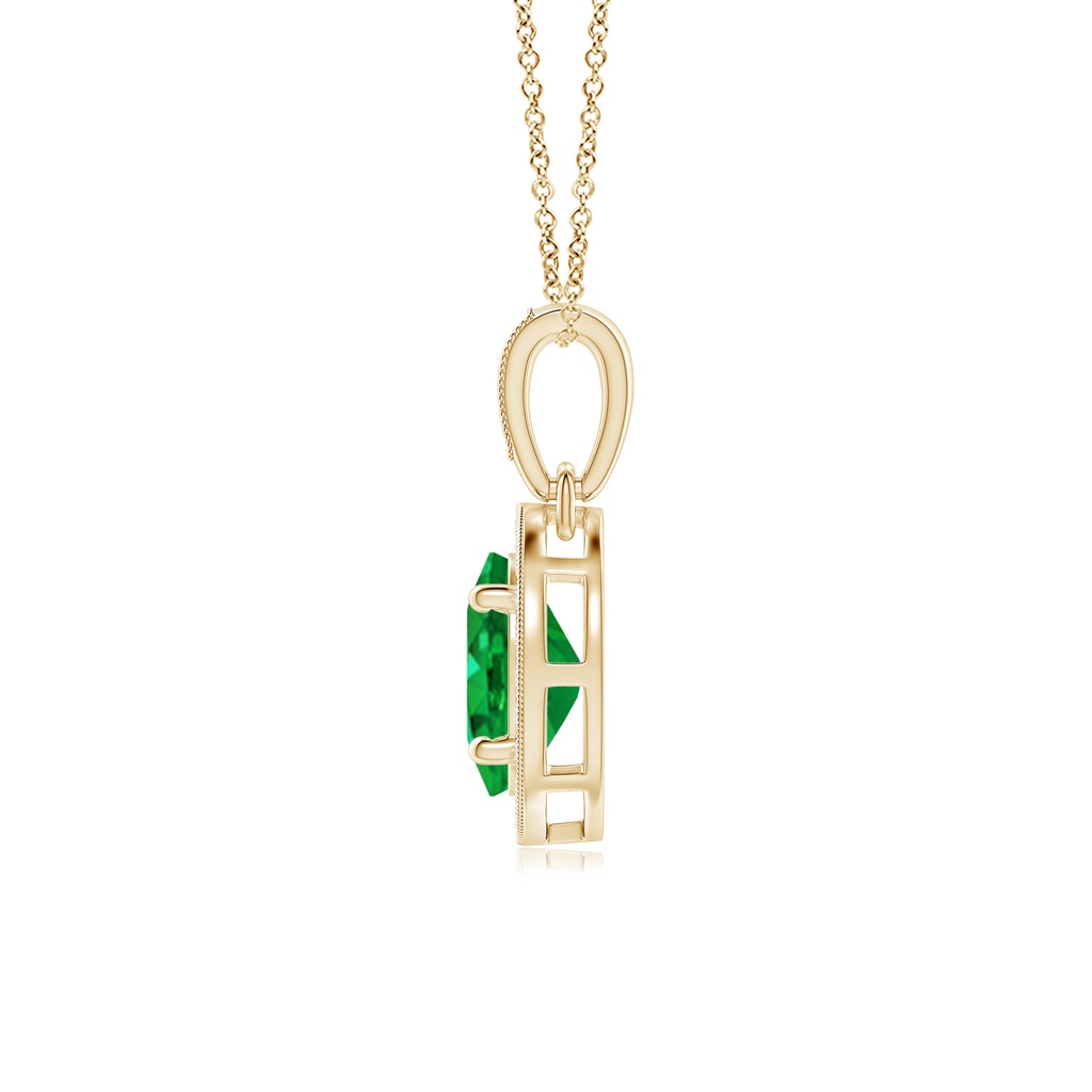 7x5mm AAA Vintage Style Oval Emerald Pendant with Diamond Halo in Yellow Gold - side 199