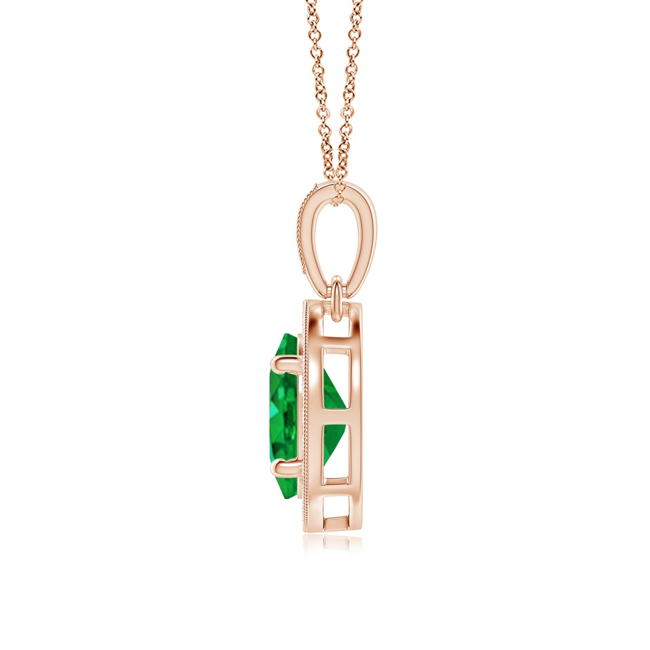 8x6mm AAA Vintage Style Oval Emerald Pendant with Diamond Halo in Rose Gold side 199