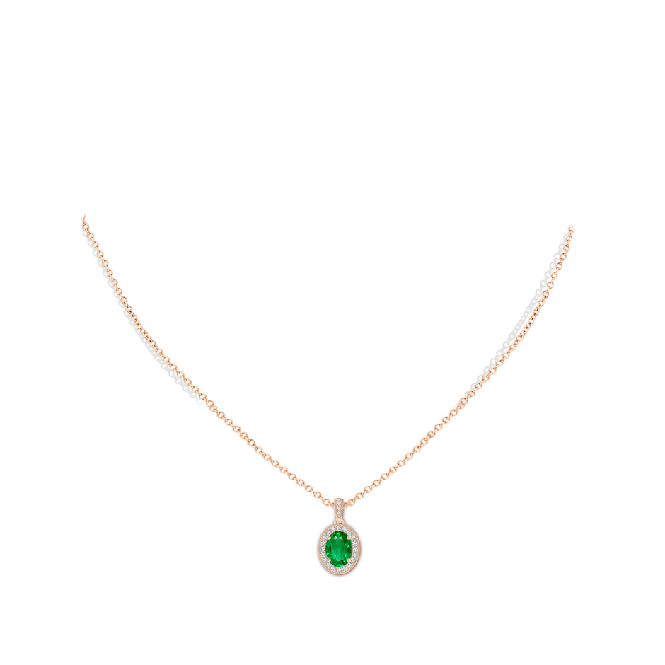 8x6mm AAA Vintage Style Oval Emerald Pendant with Diamond Halo in Rose Gold pen