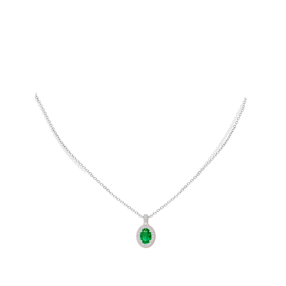 8x6mm AAA Vintage Style Oval Emerald Pendant with Diamond Halo in White Gold pen