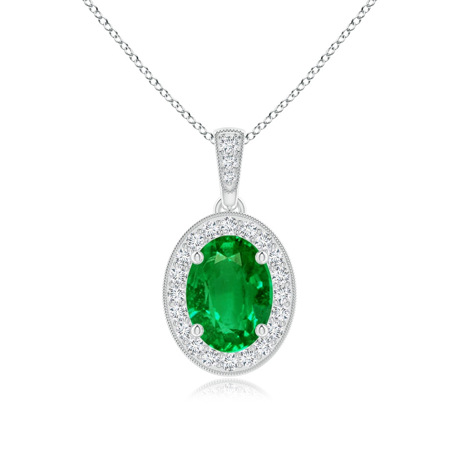 8x6mm AAAA Vintage Style Oval Emerald Pendant with Diamond Halo in P950 Platinum 