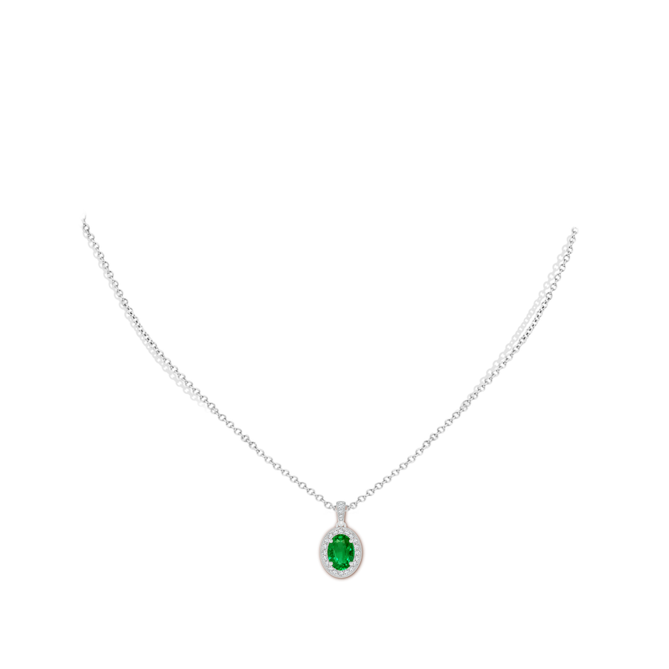 8x6mm AAAA Vintage Style Oval Emerald Pendant with Diamond Halo in P950 Platinum pen