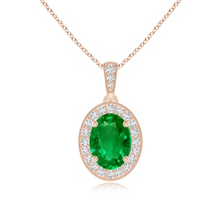 8x6mm AAAA Vintage Style Oval Emerald Pendant with Diamond Halo in Rose Gold
