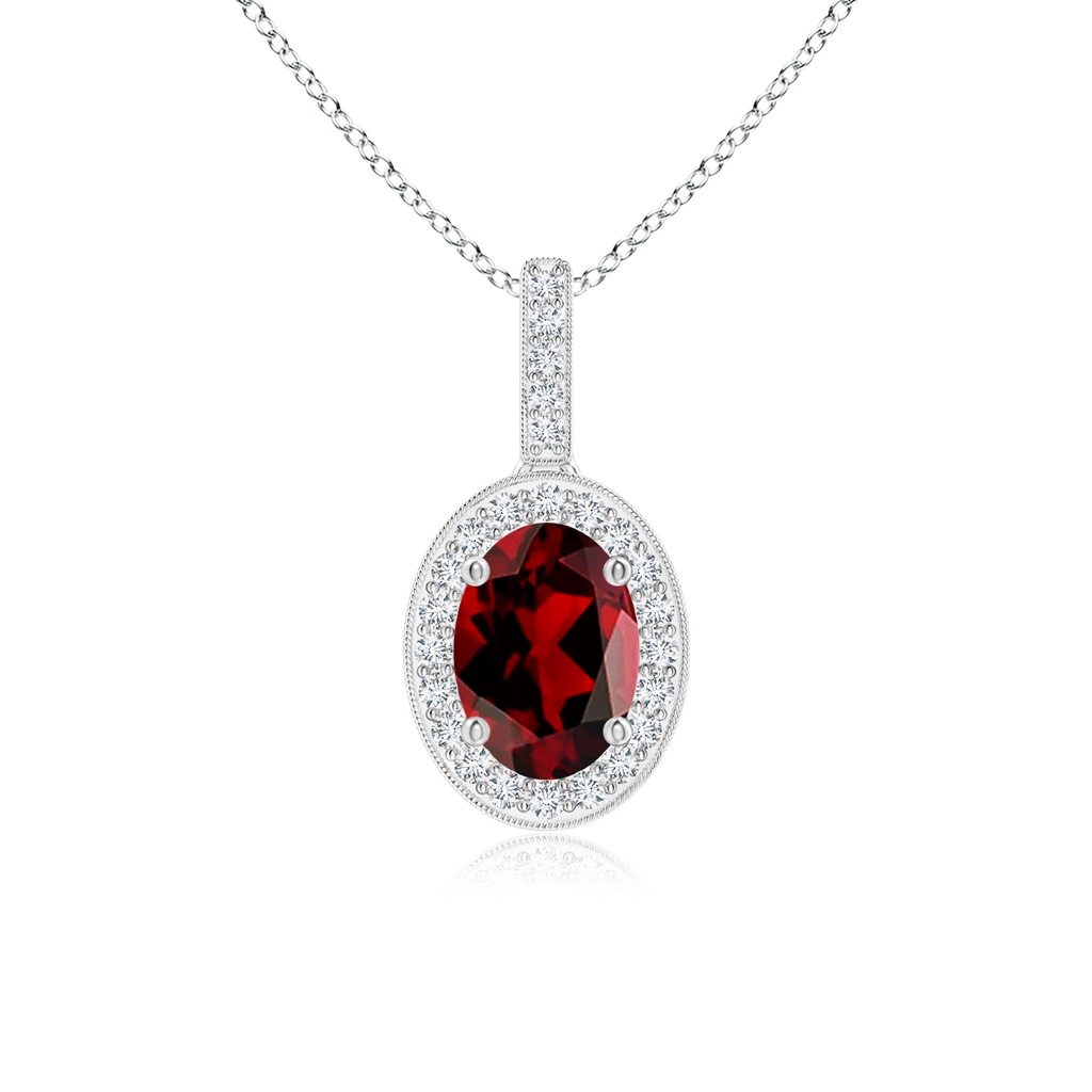 7x5mm AAAA Vintage Style Oval Garnet Pendant with Diamond Halo in P950 Platinum