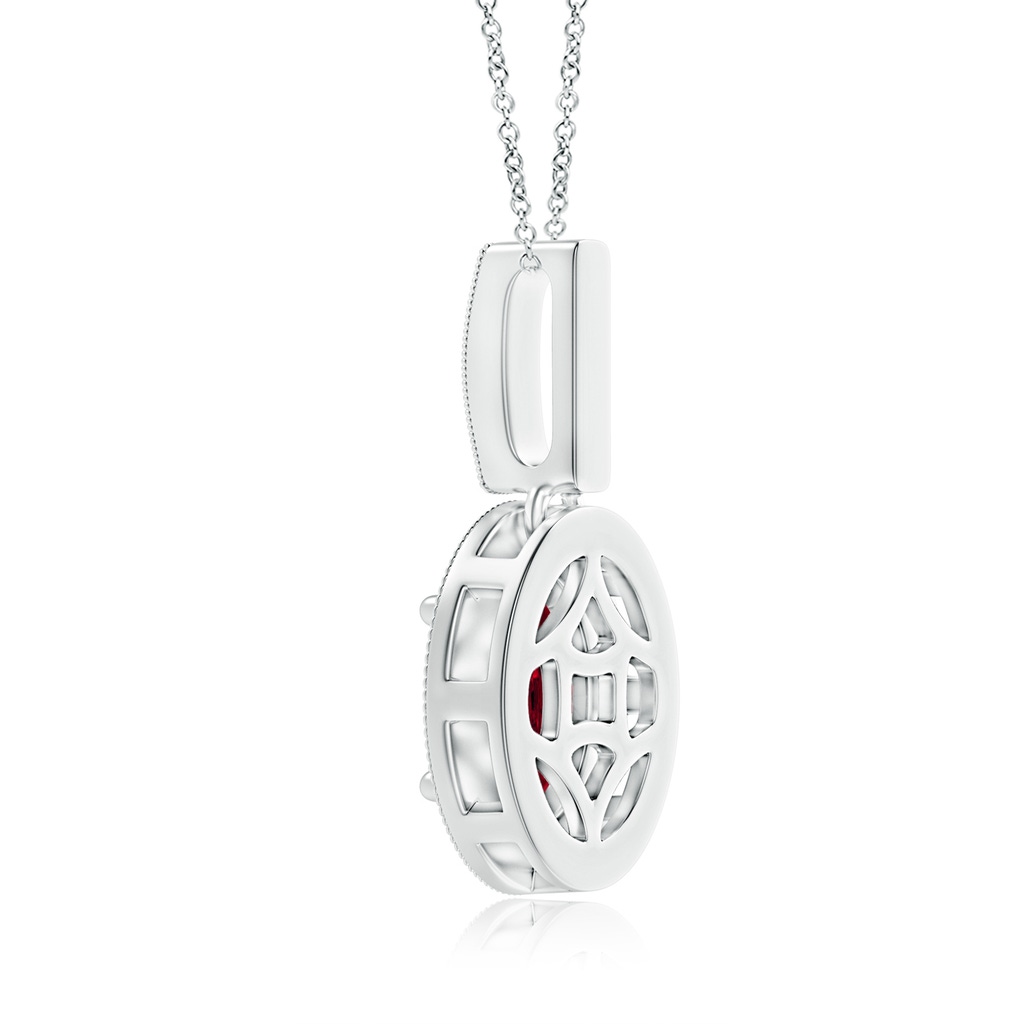 8x6mm AAA Vintage Style Oval Garnet Pendant with Diamond Halo in White Gold Product Image