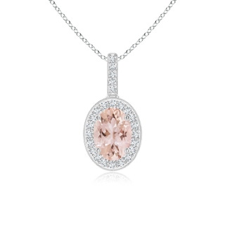 7x5mm AAA Vintage Style Oval Morganite Pendant with Diamond Halo in White Gold