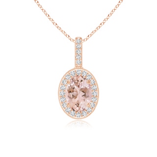 7x5mm AAAA Vintage Style Oval Morganite Pendant with Diamond Halo in Rose Gold