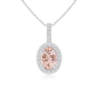 7x5mm AAAA Vintage Style Oval Morganite Pendant with Diamond Halo in White Gold
