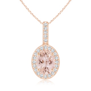 8x6mm AAA Vintage Style Oval Morganite Pendant with Diamond Halo in Rose Gold