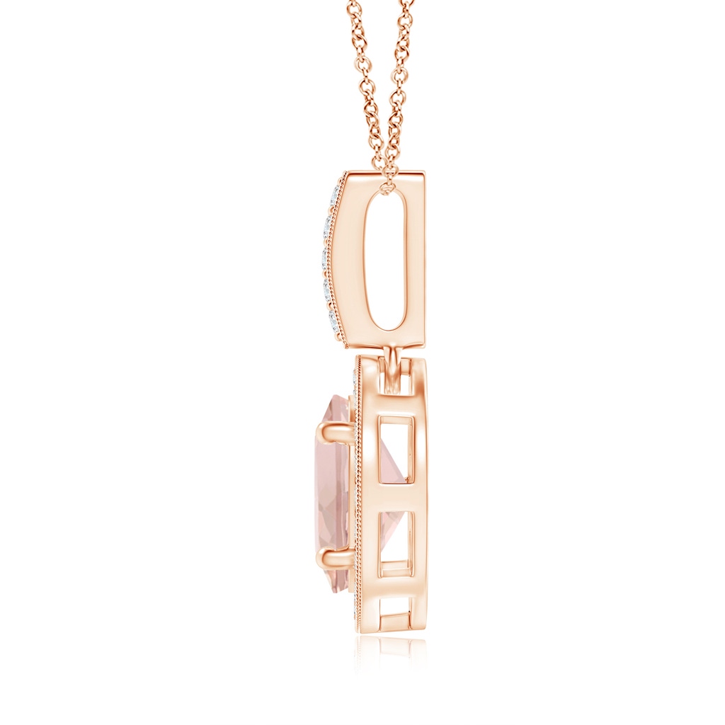 8x6mm AAA Vintage Style Oval Morganite Pendant with Diamond Halo in Rose Gold Product Image