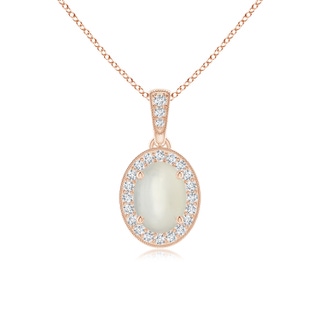 7x5mm AAA Vintage Style Oval Moonstone Pendant with Diamond Halo in Rose Gold