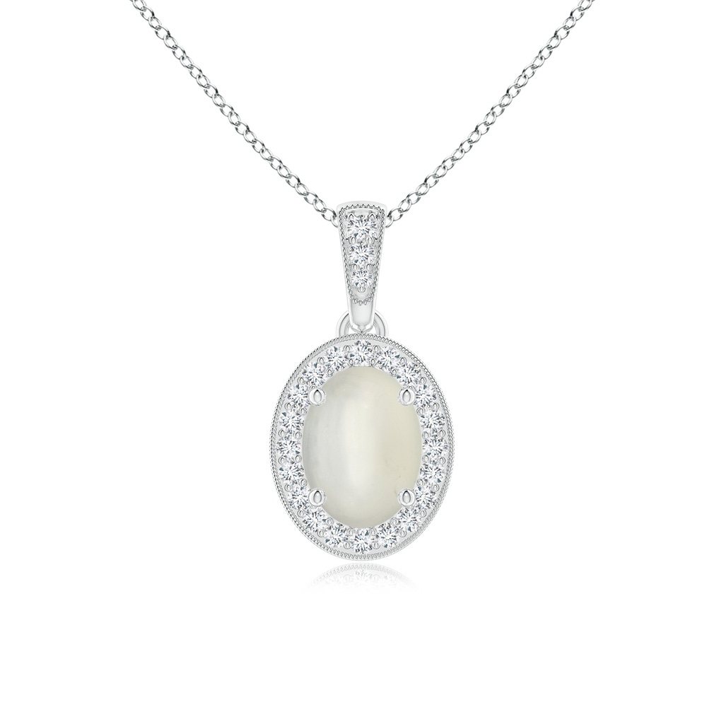 7x5mm AAA Vintage Style Oval Moonstone Pendant with Diamond Halo in White Gold