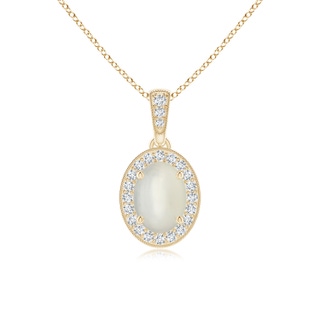 7x5mm AAA Vintage Style Oval Moonstone Pendant with Diamond Halo in Yellow Gold