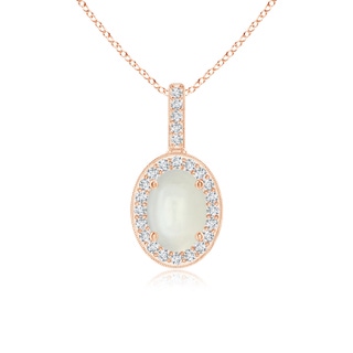7x5mm AAAA Vintage Style Oval Moonstone Pendant with Diamond Halo in 10K Rose Gold