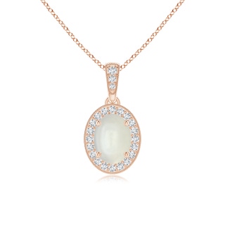 7x5mm AAAA Vintage Style Oval Moonstone Pendant with Diamond Halo in Rose Gold