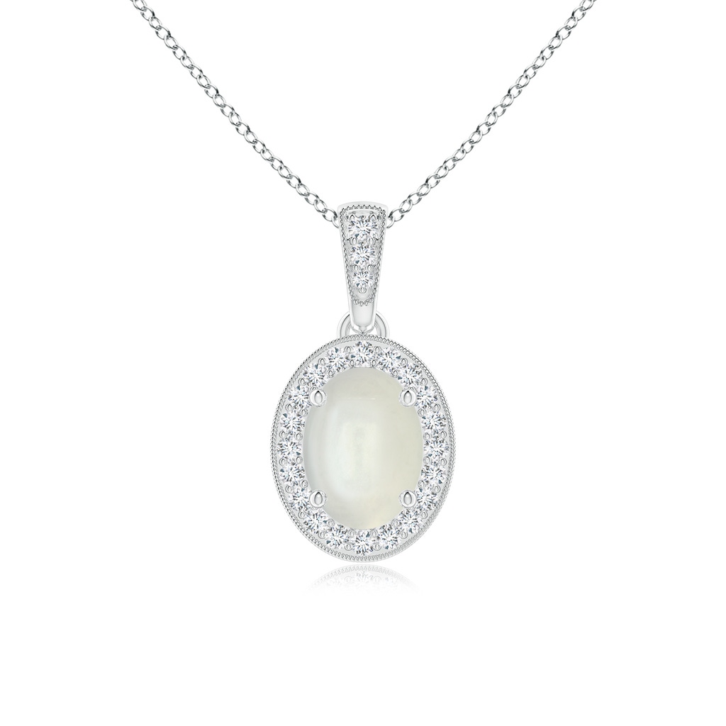 7x5mm AAAA Vintage Style Oval Moonstone Pendant with Diamond Halo in S999 Silver