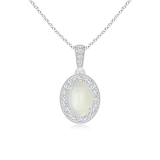 7x5mm AAAA Vintage Style Oval Moonstone Pendant with Diamond Halo in S999 Silver