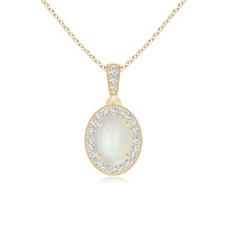 7x5mm AAAA Vintage Style Oval Moonstone Pendant with Diamond Halo in Yellow Gold