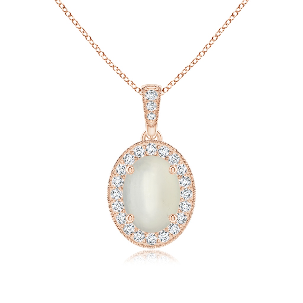 8x6mm AAA Vintage Style Oval Moonstone Pendant with Diamond Halo in Rose Gold