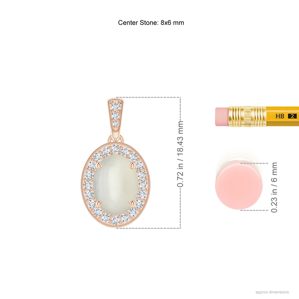 8x6mm AAA Vintage Style Oval Moonstone Pendant with Diamond Halo in Rose Gold Side 1