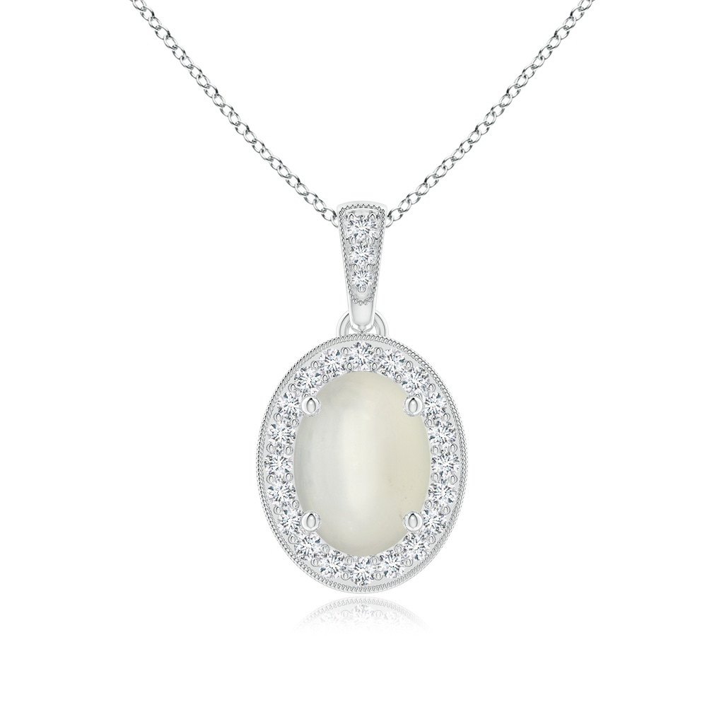 8x6mm AAA Vintage Style Oval Moonstone Pendant with Diamond Halo in White Gold