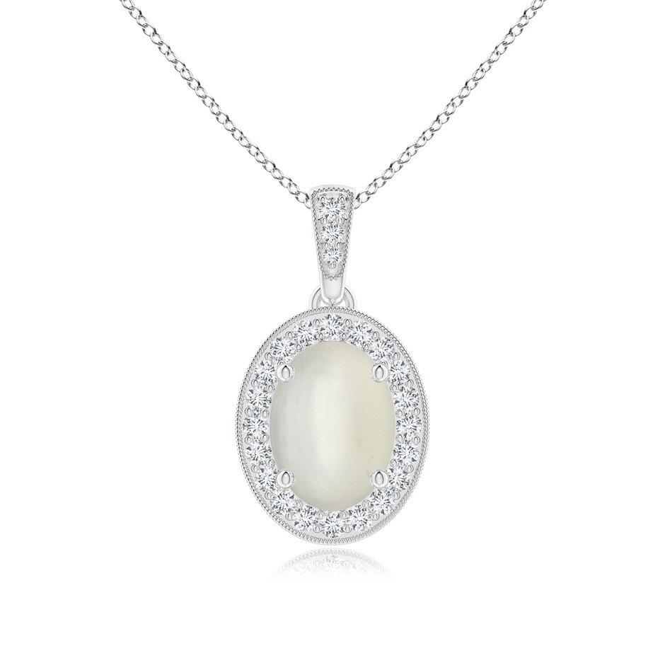 8x6mm AAA Vintage Style Oval Moonstone Pendant with Diamond Halo in White Gold 