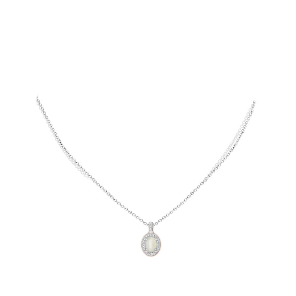 8x6mm AAA Vintage Style Oval Moonstone Pendant with Diamond Halo in White Gold Body-Neck