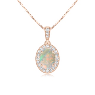 7x5mm AAAA Vintage Style Oval Opal Pendant with Diamond Halo in Rose Gold