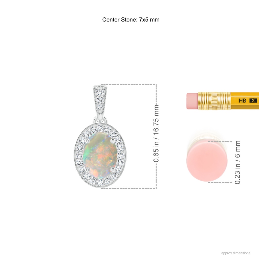 7x5mm AAAA Vintage Style Oval Opal Pendant with Diamond Halo in White Gold Product Image