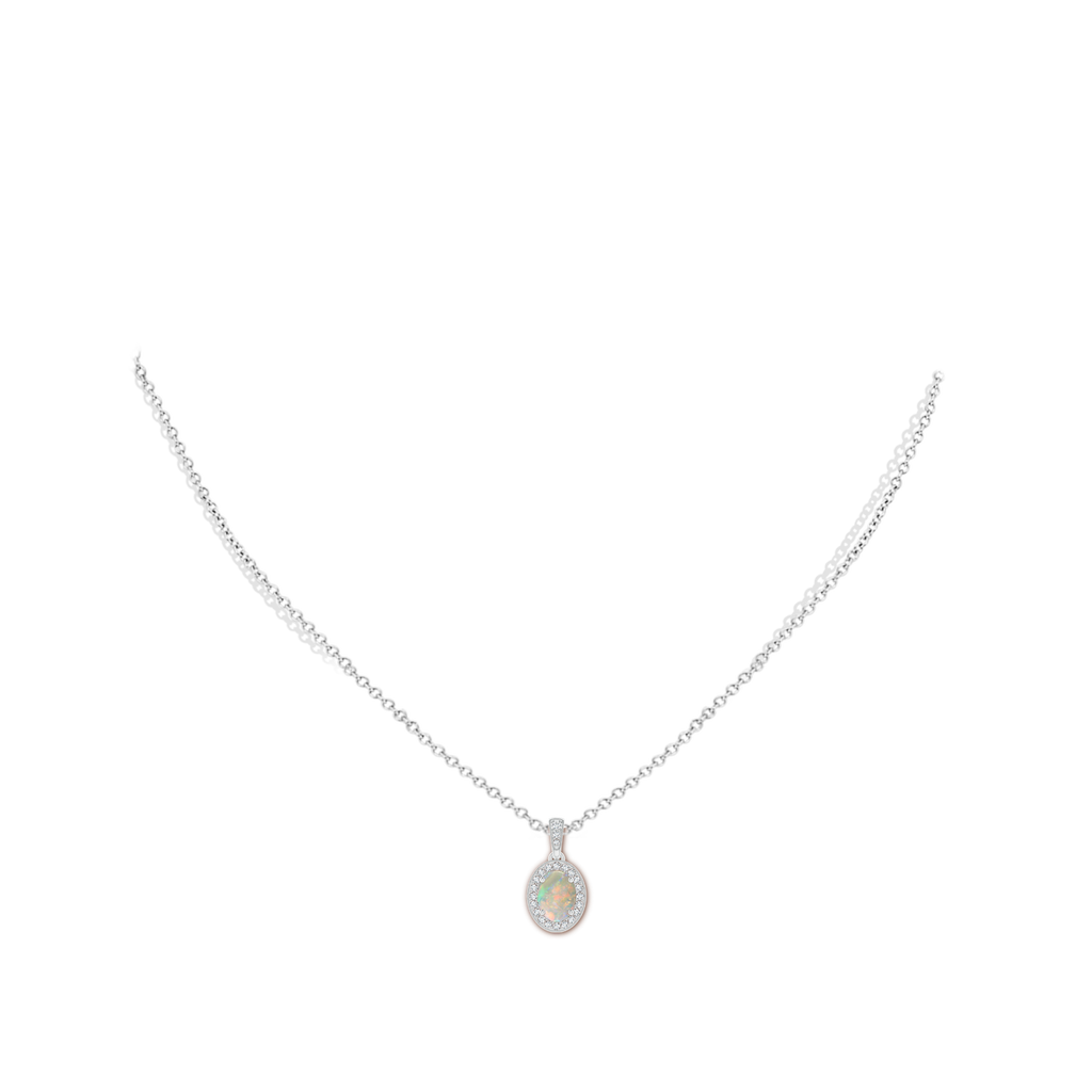 7x5mm AAAA Vintage Style Oval Opal Pendant with Diamond Halo in White Gold Body-Neck