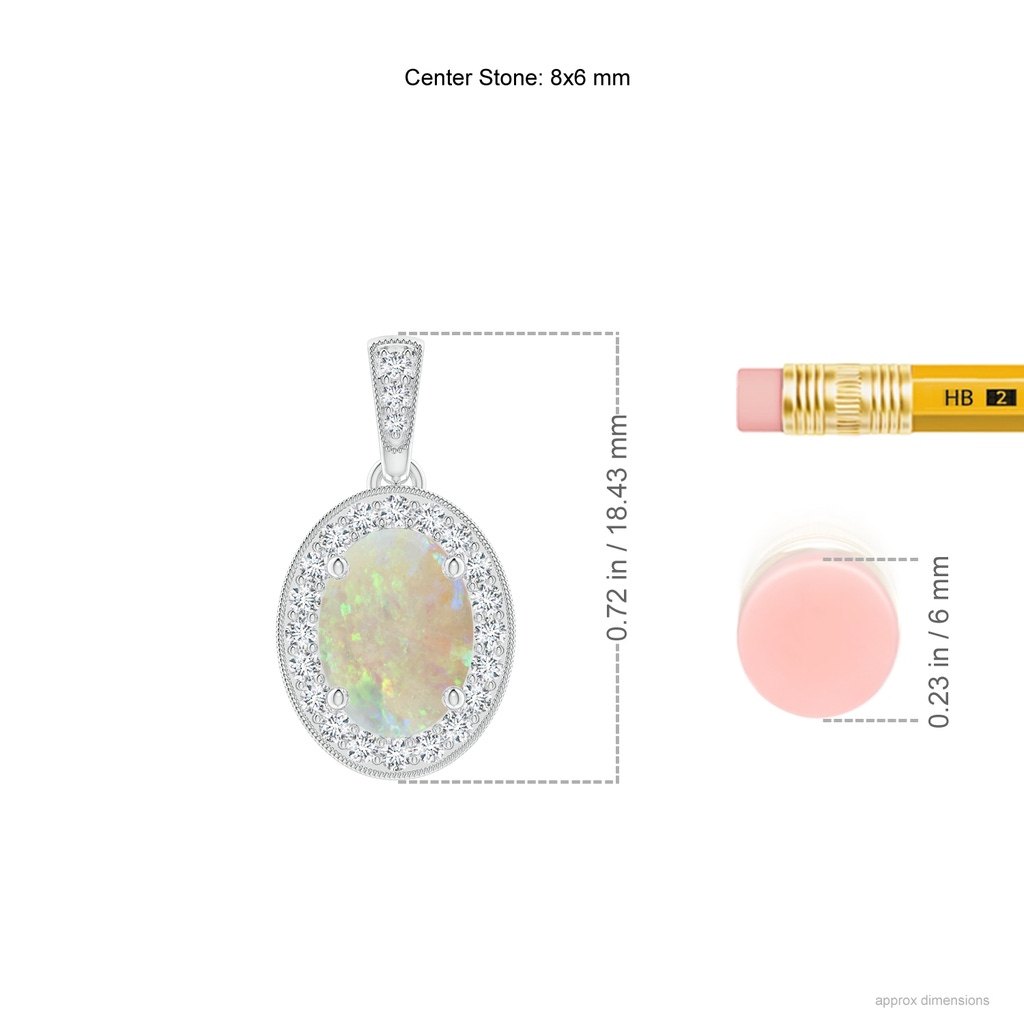 8x6mm AAA Vintage Style Oval Opal Pendant with Diamond Halo in White Gold Product Image