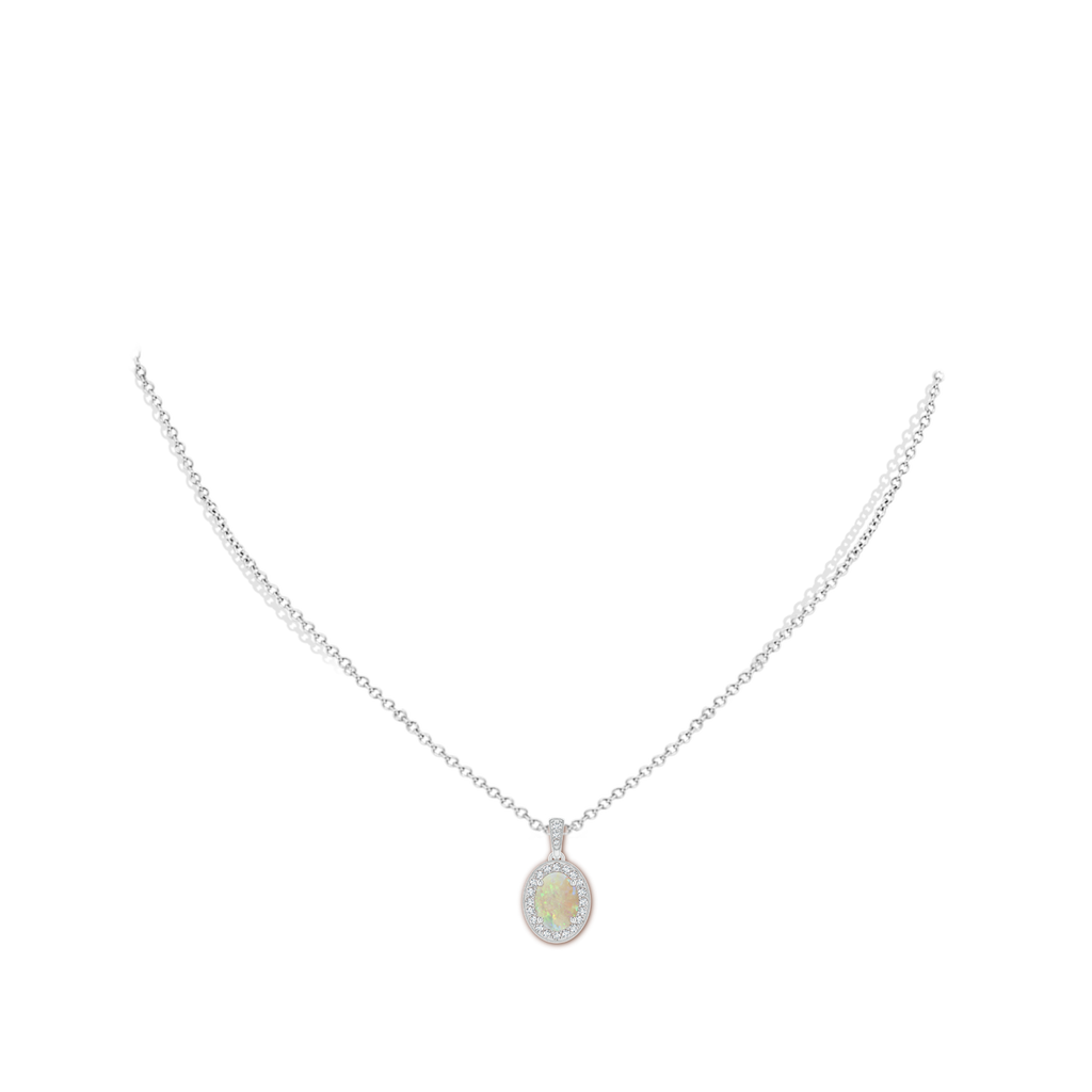 8x6mm AAA Vintage Style Oval Opal Pendant with Diamond Halo in White Gold Body-Neck