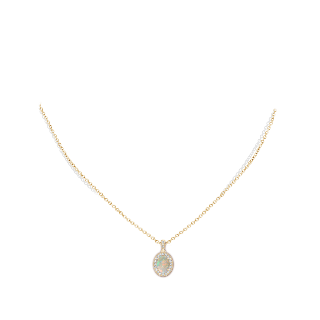 8x6mm AAAA Vintage Style Oval Opal Pendant with Diamond Halo in Yellow Gold Body-Neck