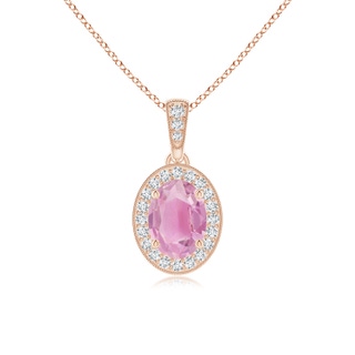 7x5mm A Vintage Style Oval Pink Tourmaline Pendant with Diamond Halo in 9K Rose Gold