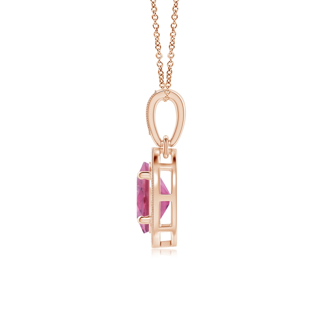 7x5mm AA Vintage Style Oval Pink Tourmaline Pendant with Diamond Halo in Rose Gold Product Image