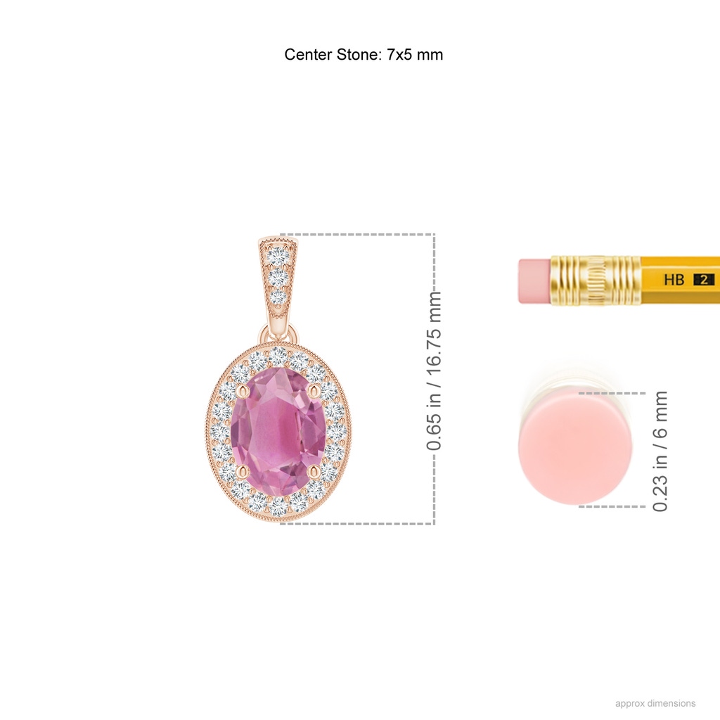 7x5mm AA Vintage Style Oval Pink Tourmaline Pendant with Diamond Halo in Rose Gold Product Image
